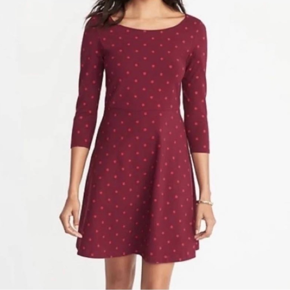 Old Navy Polka Red and Beige Dots Skater Dress
